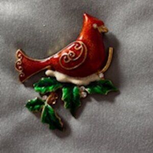 Cardinal on Evergreen Branch Vintage Pin